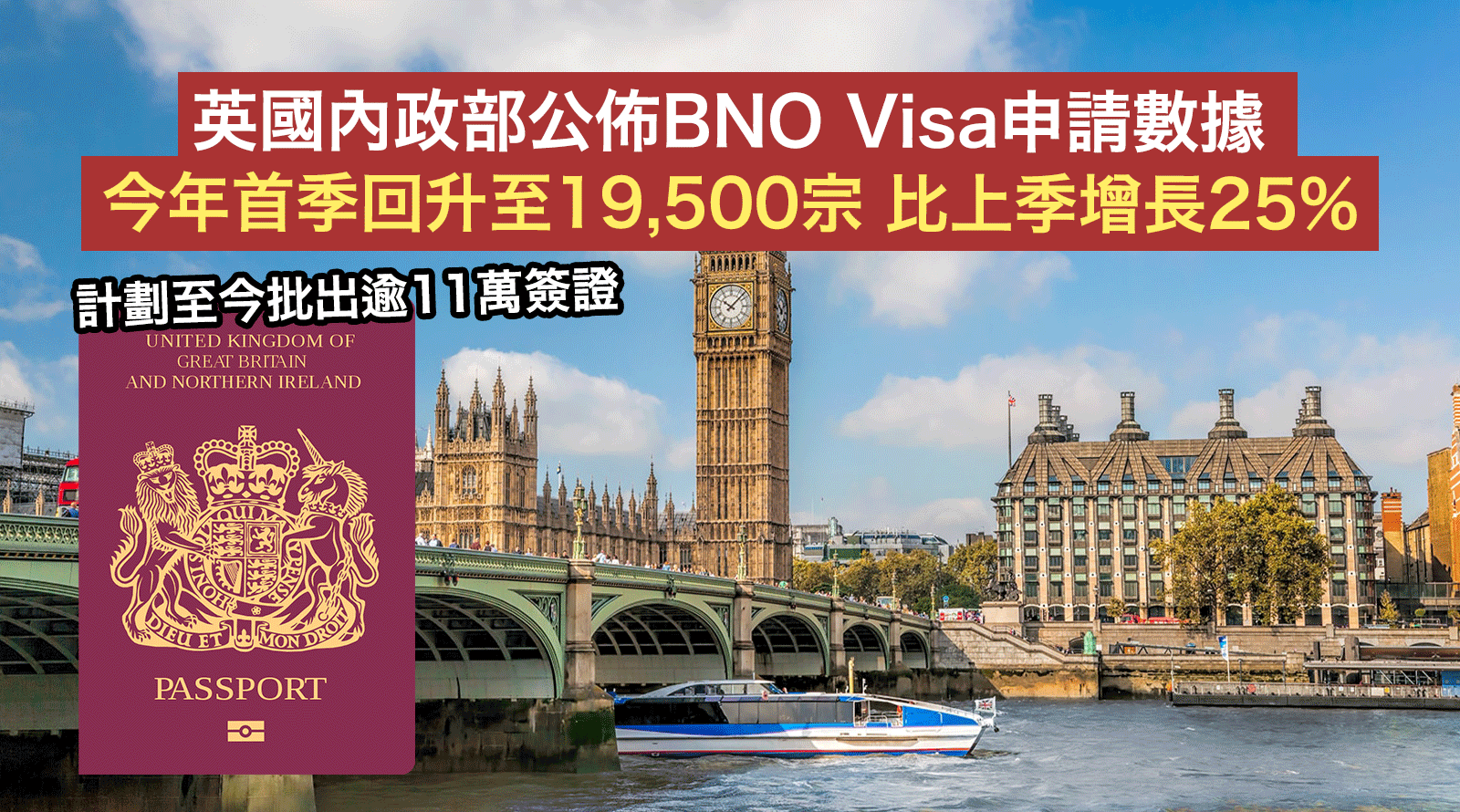 英國內政部公佈BNO Visa申請數據 2022年首季回升至19,500宗 計劃至今批出逾11萬簽證