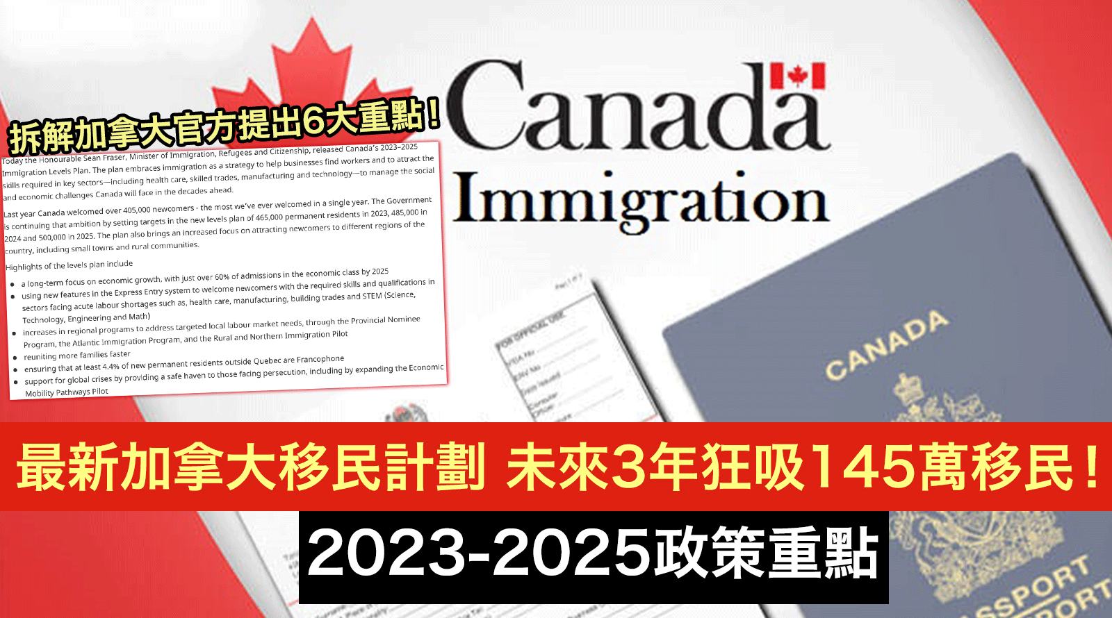 最新加拿大移民計劃-未來3年狂吸145萬移民！2023-2025政策重點