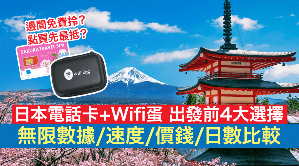 旅遊上網必備！日本電話卡+Wifi蛋出發前4大選擇-無限數據速度價錢日數比較丨邊間免費拎？點買先最抵