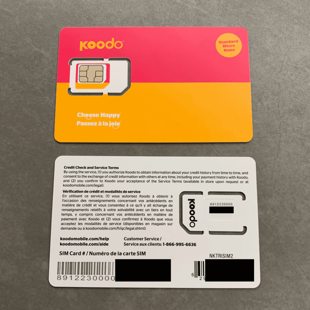 加拿大電訊商Koodo香港現貨SIM卡迅速郵寄-加拿大電話卡到埗即用